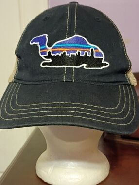 Richardson Navy Camel Logo Trucker Hat with Colorful Skyline Patch